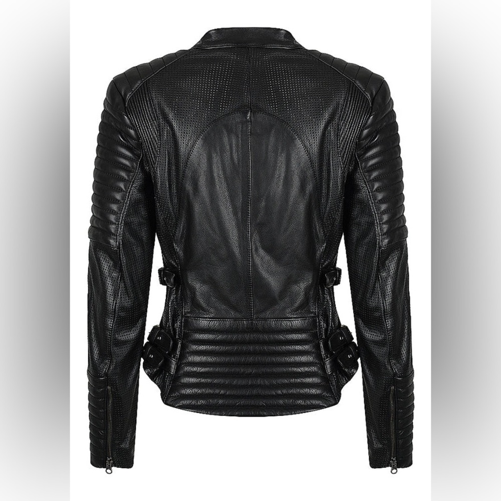Black Arrow Motorcycle Black Leather Jacket - Picture 12 of 12